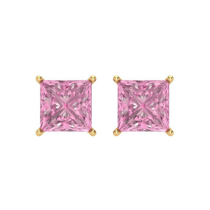 4 ctw Pink Zirconia Studs Earrings | 7.0mm Princess Cut White Gold Screw back | April Birthstone
