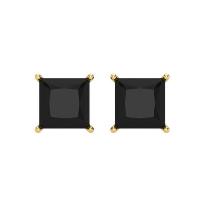 4 ctw Onyx Studs Earrings | 7.0mm Princess Cut White Gold Screw back | July Birthstone
