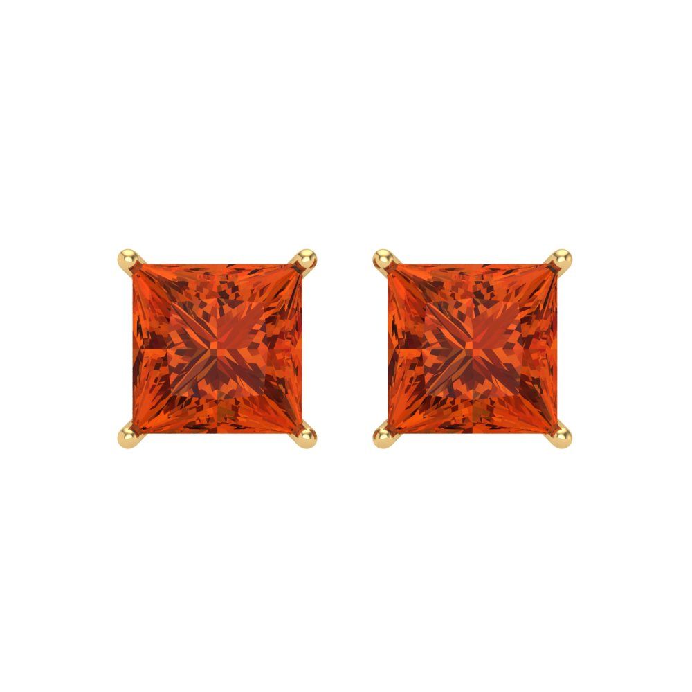 4 ctw Red Zirconia Studs Earrings | 7.0mm Princess Cut White Gold Screw back | April Birthstone