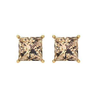 4 ctw Yellow Moissanite Studs Earrings | 7.0mm Princess Cut White Gold Screw back | April Birthstone