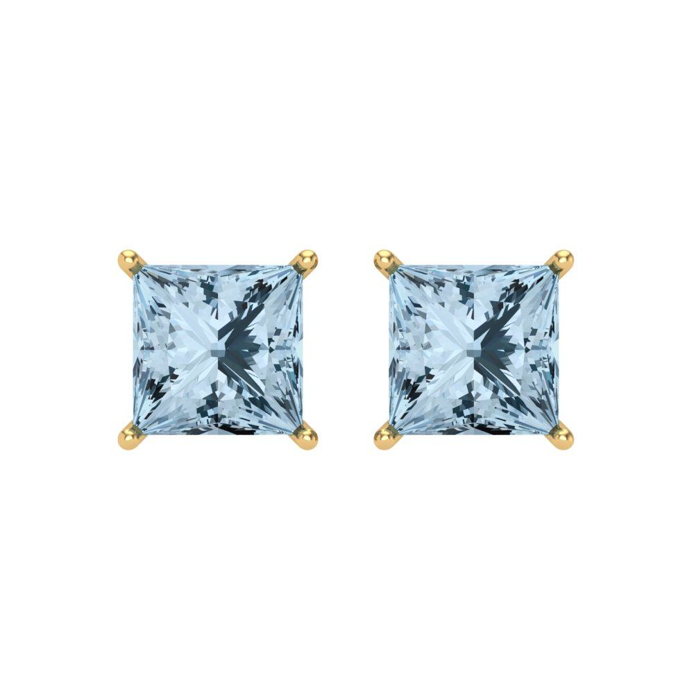 4 ctw Aquamarine Studs Earrings | 7.0mm Princess Cut White Gold Screw back | March Birthstone