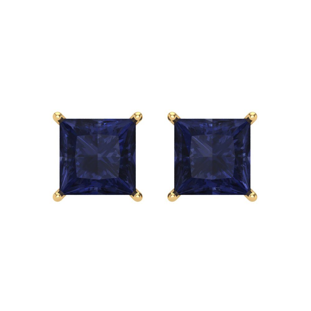4 ctw Blue Sapphire Studs Earrings | 7.0mm Princess Cut White Gold Screw back | September Birthstone