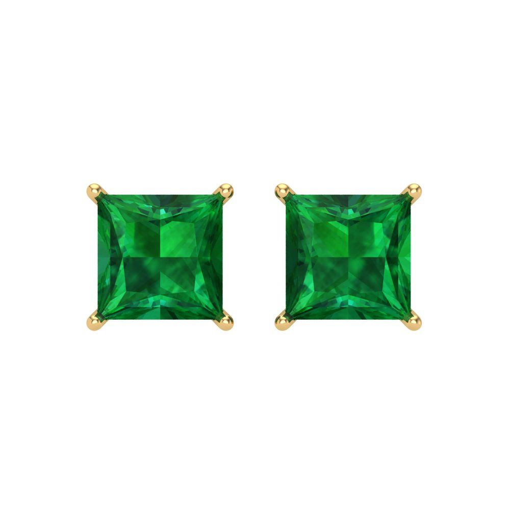 4 ctw Emerald Studs Earrings | 7.0mm Princess Cut White Gold Screw back | May Birthstone