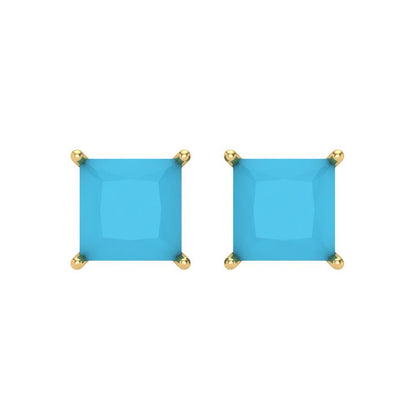 4 ctw Turquoise Studs Earrings | 7.0mm Princess Cut White Gold Screw back | December Birthstone