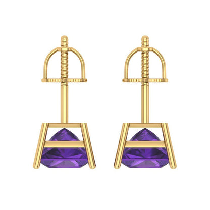 4 ctw Amethyst Studs Earrings | 7.0mm Princess Cut White Gold Screw back | February Birthstone