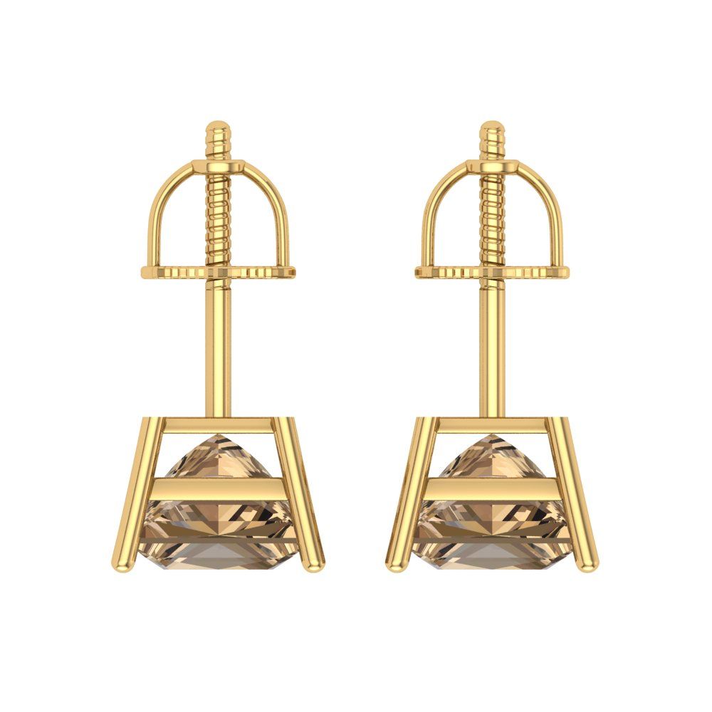 4 ctw Champagne Studs Earrings | 7.0mm Princess Cut White Gold Screw back | April Birthstone