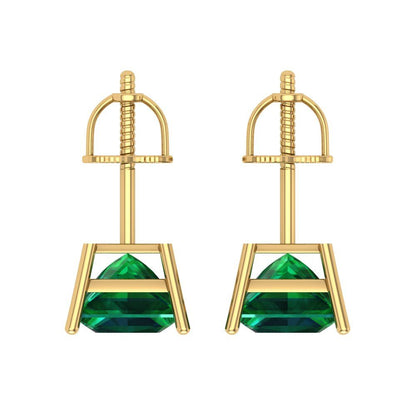 4 ctw Emerald Studs Earrings | 7.0mm Princess Cut White Gold Screw back | May Birthstone