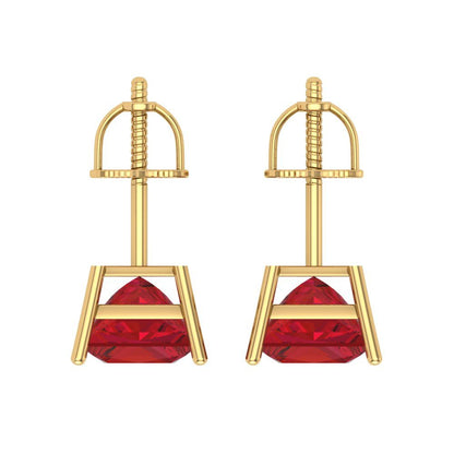 4 ctw Ruby Studs Earrings | 7.0mm Princess Cut White Gold Screw back | July Birthstone