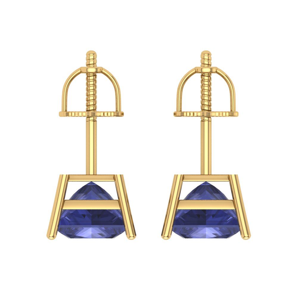 4 ctw Tanzanite Studs Earrings | 7.0mm Princess Cut White Gold Screw back | December Birthstone