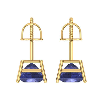 4 ctw Tanzanite Studs Earrings | 7.0mm Princess Cut White Gold Screw back | December Birthstone