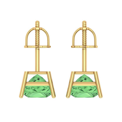 4 ctw Green Zirconia Studs Earrings | 7.0mm Princess Cut White Gold Screw back | April Birthstone