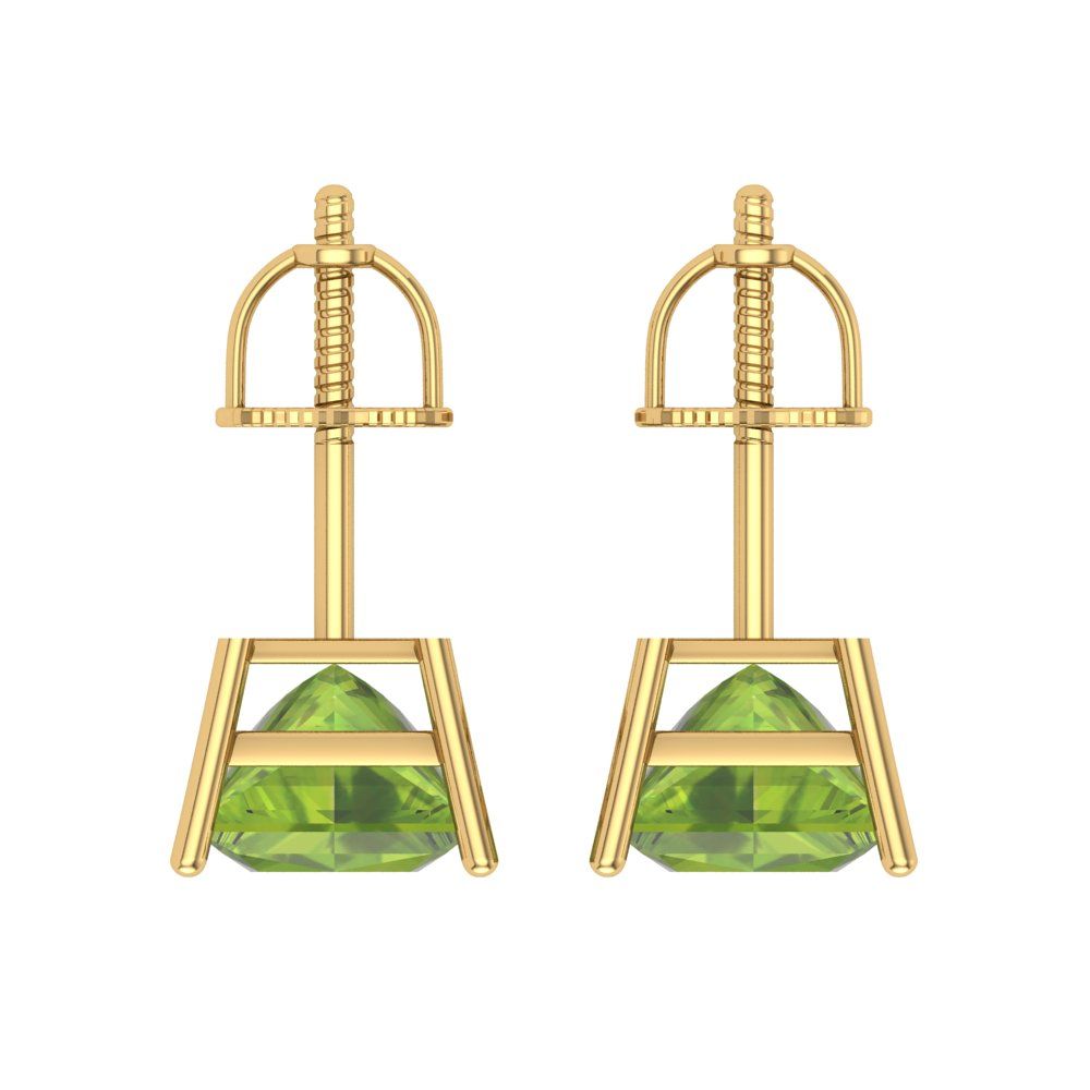 4 ctw Peridot Studs Earrings | 7.0mm Princess Cut White Gold Screw back | August Birthstone