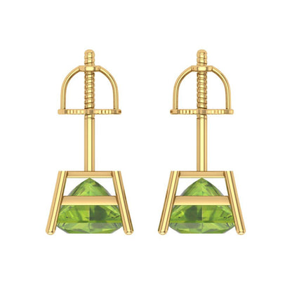 4 ctw Peridot Studs Earrings | 7.0mm Princess Cut White Gold Screw back | August Birthstone