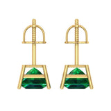 4 ct Brilliant Princess Cut Solitaire Studs Simulated Emerald Stone Yellow Gold Earrings Screw back