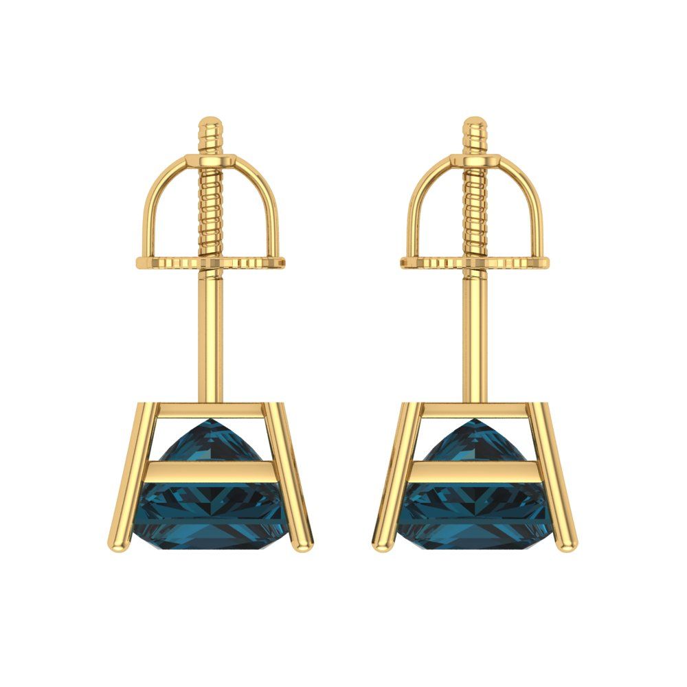 4 ctw London Blue Topaz Studs Earrings | 7.0mm Princess Cut White Gold Screw back | December Birthstone