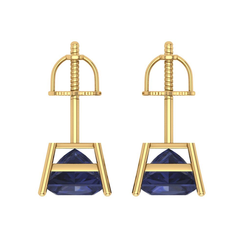 4 ctw Blue Sapphire Studs Earrings | 7.0mm Princess Cut White Gold Screw back | September Birthstone