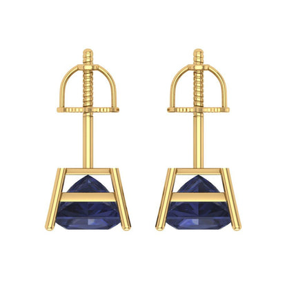 4 ctw Blue Sapphire Studs Earrings | 7.0mm Princess Cut White Gold Screw back | September Birthstone