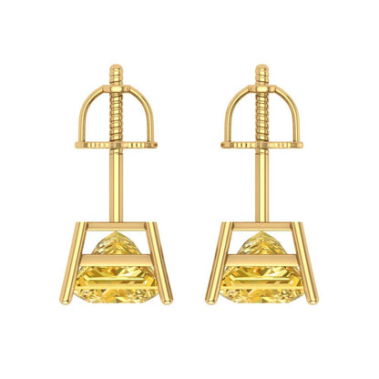 4 ctw Yellow Zirconia Studs Earrings | 7.0mm Princess Cut White Gold Screw back | April Birthstone
