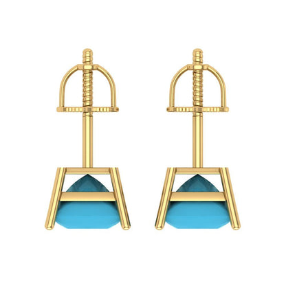 4 ctw Turquoise Studs Earrings | 7.0mm Princess Cut White Gold Screw back | December Birthstone