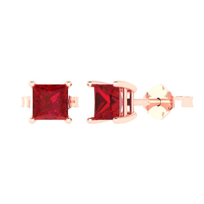 1.5cttw Princess Cut Simulated Ruby Gold-Plated 925 Silver Push Back Stud Earrings