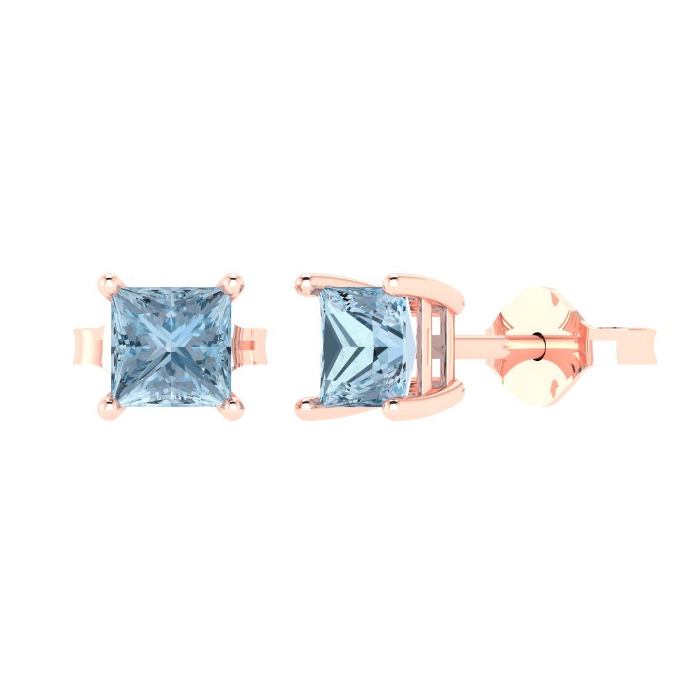 1.5 ctw Sky Blue Topaz Studs Earrings | 5.0mm Princess Cut White Gold Push back | December Birthstone