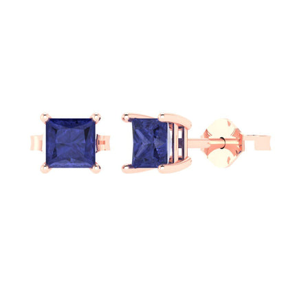 1.5 ctw Tanzanite Studs Earrings | 5.0mm Princess Cut White Gold Push back | December Birthstone