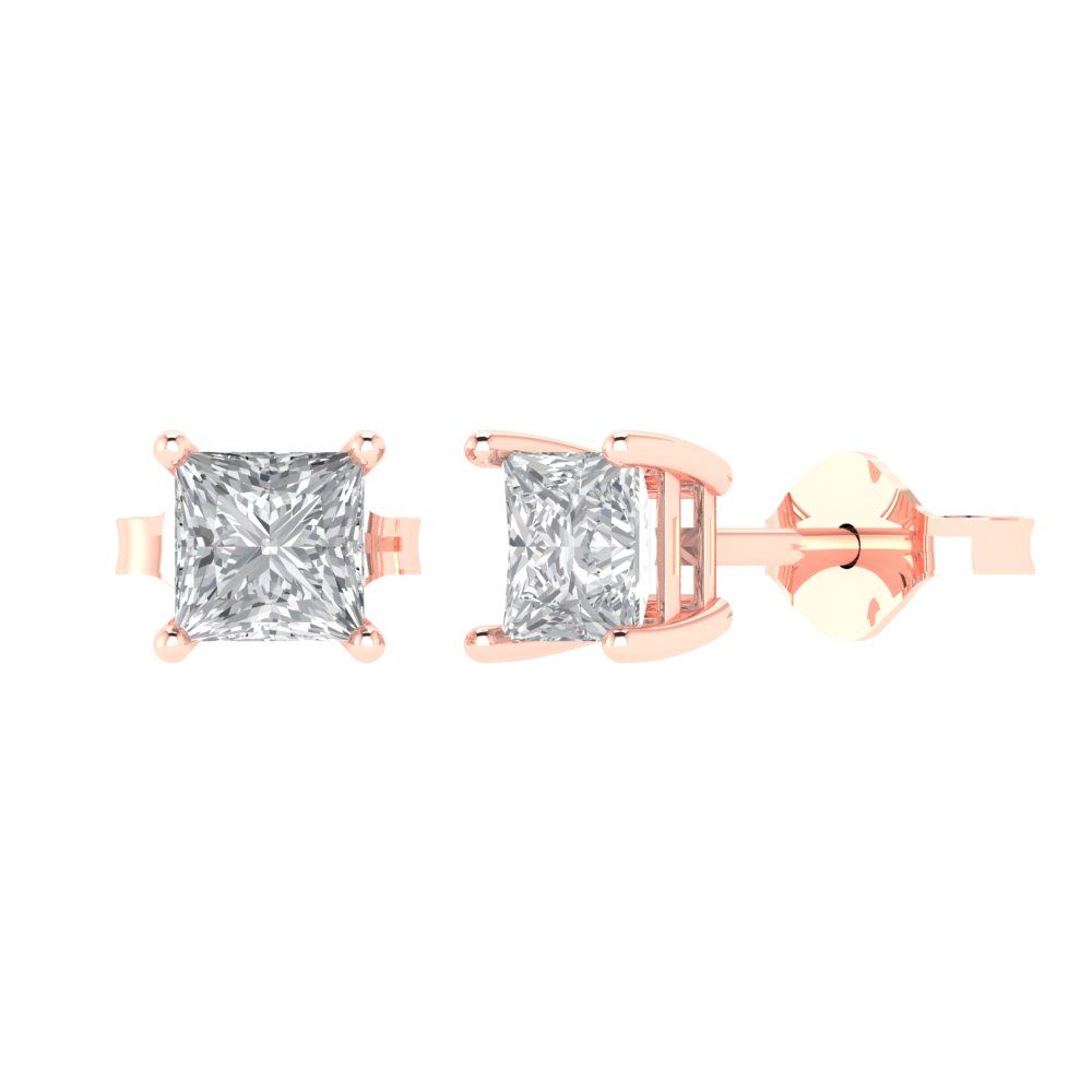 1.5 ctw Moissanite Studs Earrings | 5.0mm Princess Cut White Gold Push back | April Birthstone