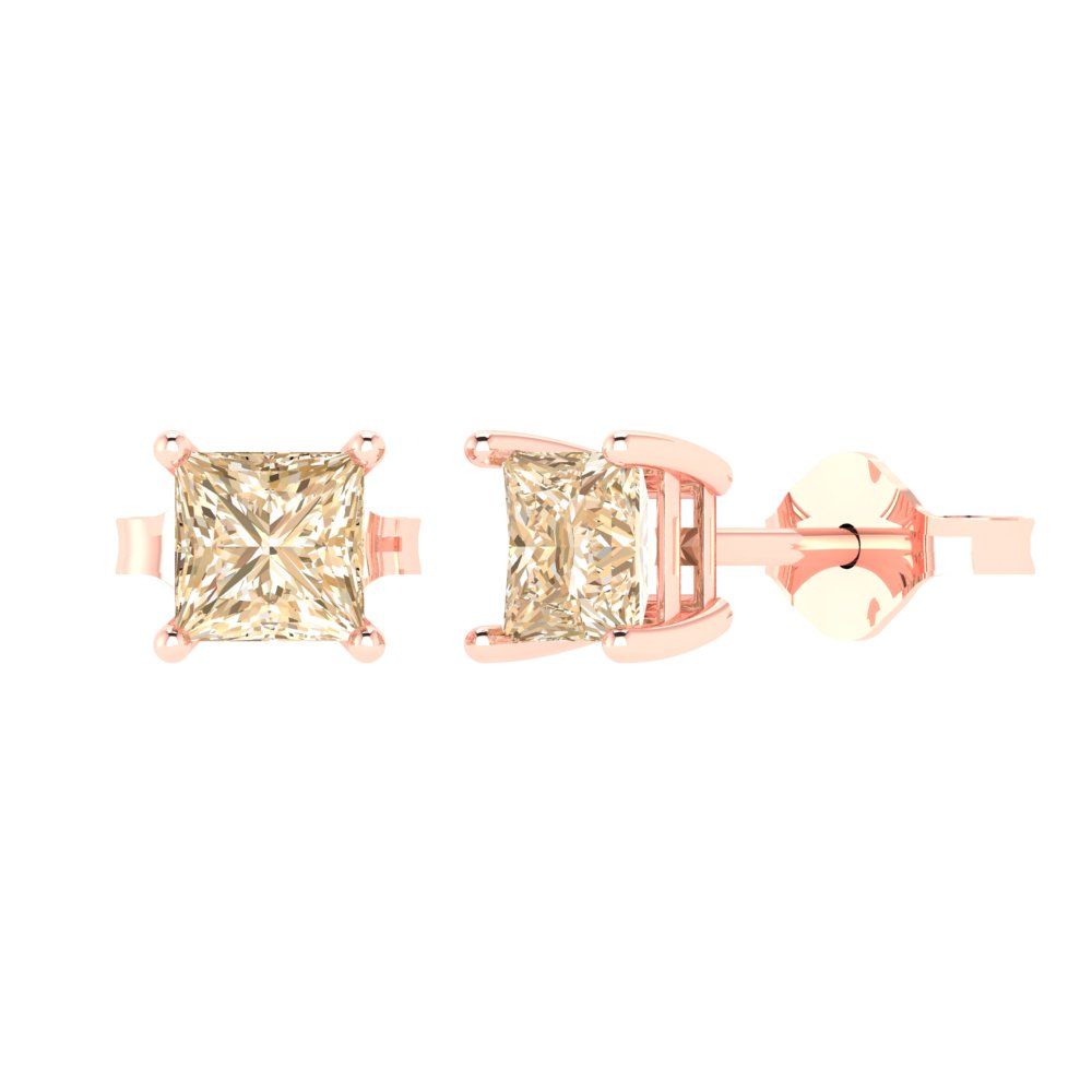 1.5 ctw Morganite Studs Earrings | 5.0mm Princess Cut White Gold Push back | February Birthstone