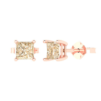 1.5 ctw Morganite Studs Earrings | 5.0mm Princess Cut White Gold Push back | February Birthstone