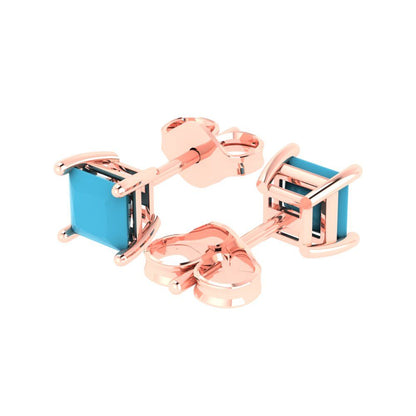 1.5cttw Princess Cut Simulated Turquoise Gold-Plated 925 Silver Push Back Stud Earrings