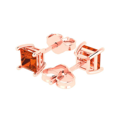1.5 ctw Red Zirconia Studs Earrings | 5.0mm Princess Cut White Gold Push back | April Birthstone