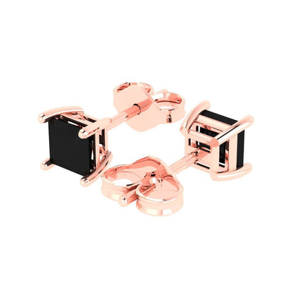 1.5 ctw Onyx Studs Earrings | 5.0mm Princess Cut White Gold Push back | July Birthstone
