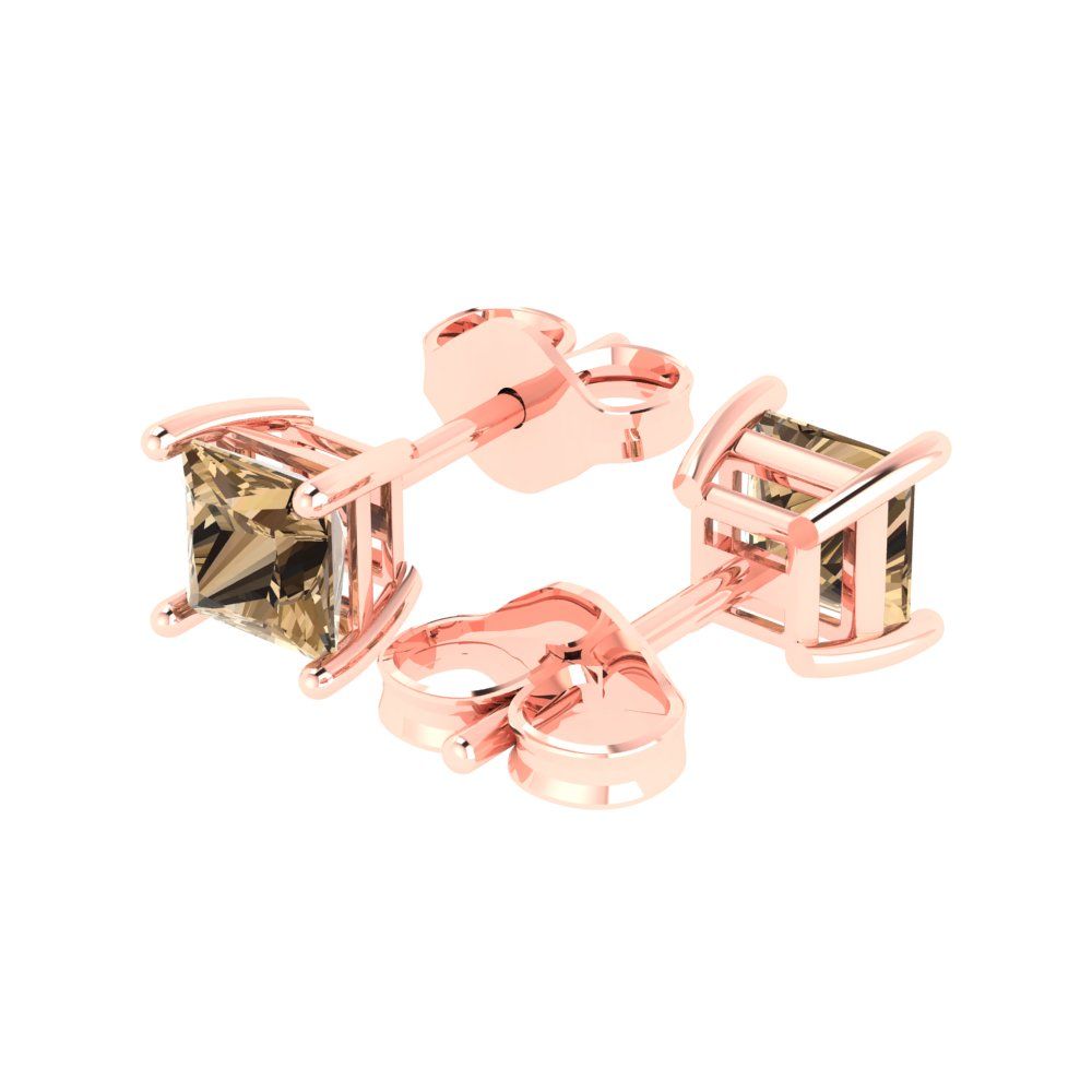 1.5cttw Princess Cut Simulated Champagne Diamond Gold-Plated 925 Silver Push Back Stud Earrings