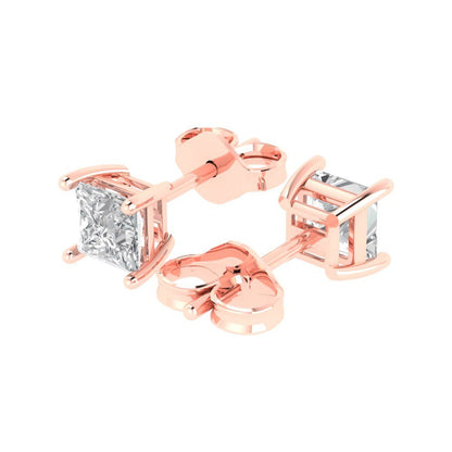 1.5 ctw Moissanite Studs Earrings | 5.0mm Princess Cut White Gold Push back | April Birthstone