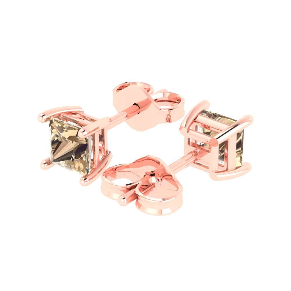 1.5 ctw Yellow Moissanite Studs Earrings | 5.0mm Princess Cut White Gold Push back | April Birthstone