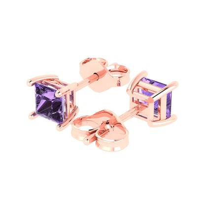 1.5 ctw Alexandrite Studs Earrings | 5.0mm Princess Cut White Gold Push back | June Birthstone