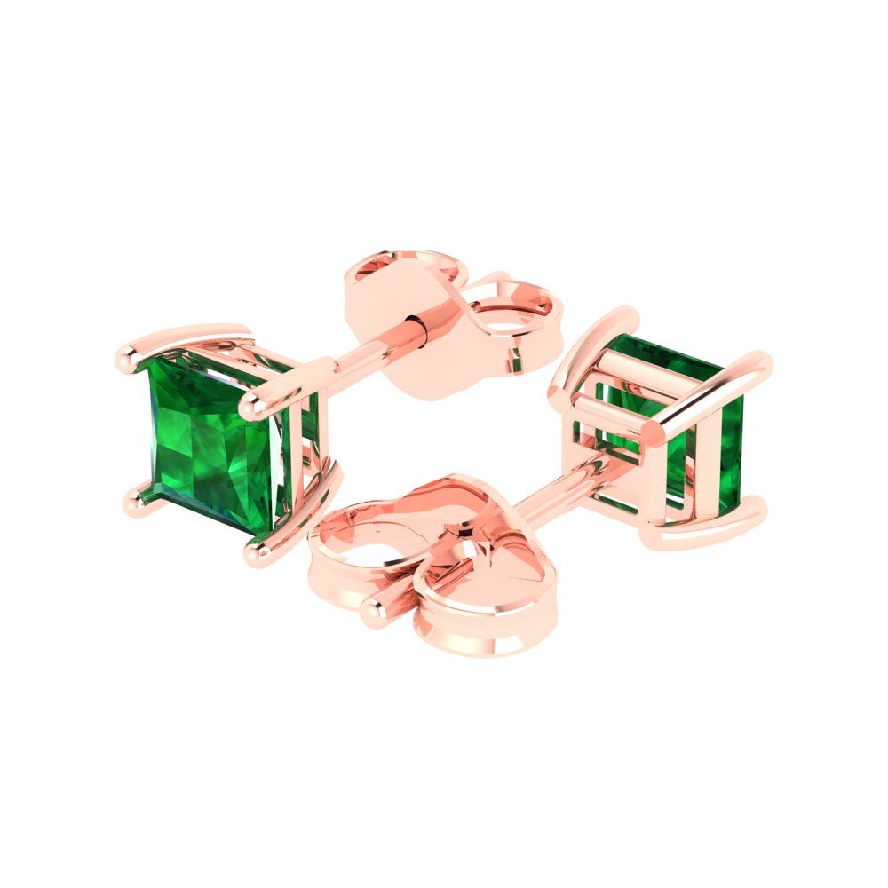 1.5 ctw Emerald Studs Earrings | 5.0mm Princess Cut White Gold Push back | May Birthstone