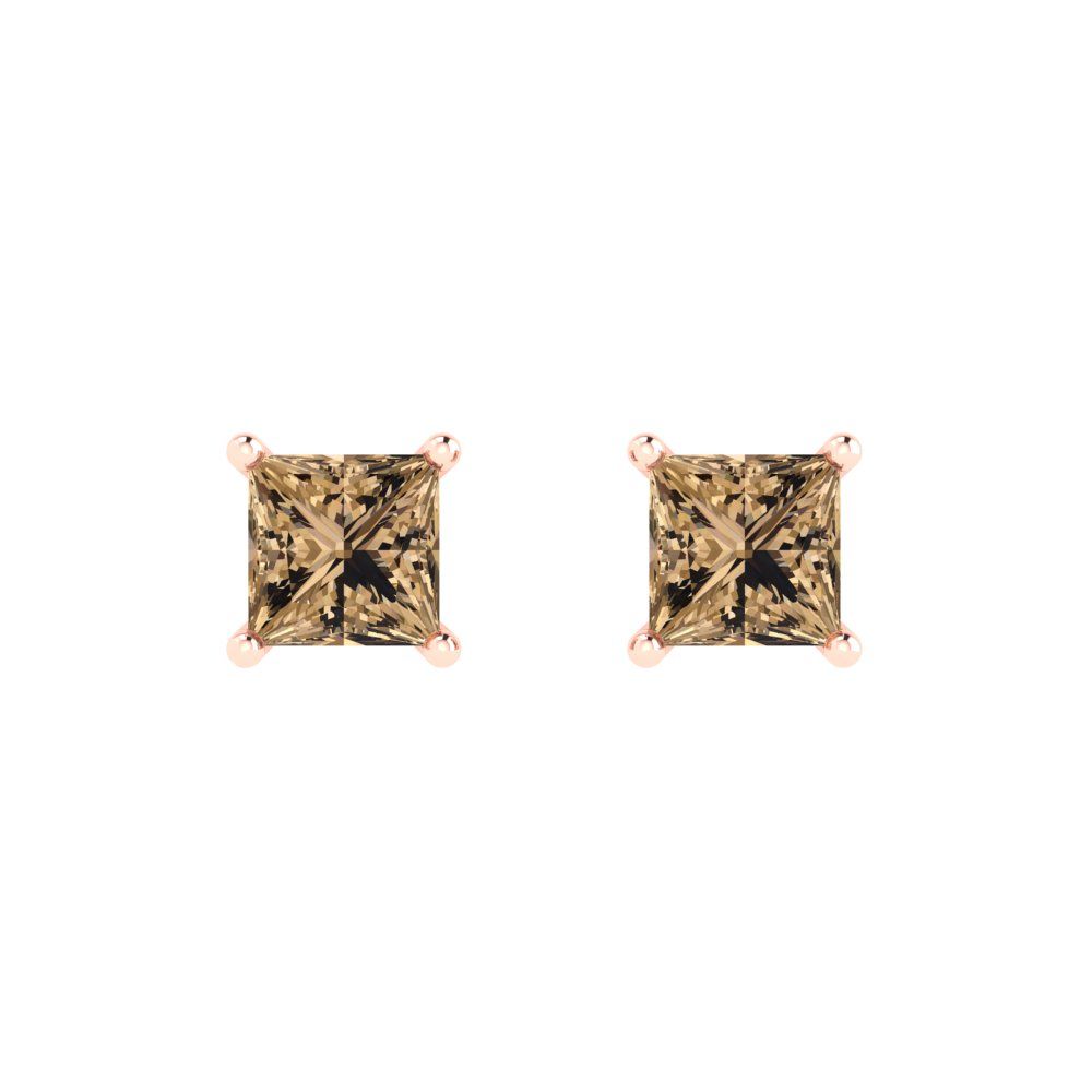 1.5cttw Princess Cut Simulated Champagne Diamond Gold-Plated 925 Silver Push Back Stud Earrings