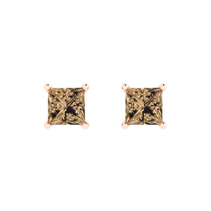 1.5cttw Princess Cut Simulated Champagne Diamond Gold-Plated 925 Silver Push Back Stud Earrings