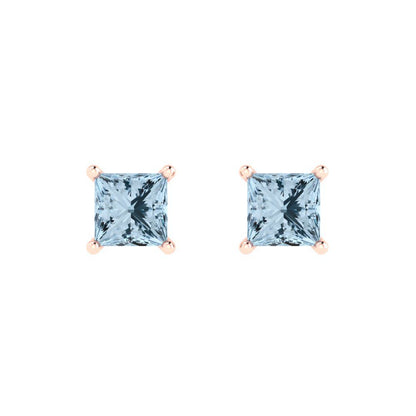 1.5cttw Princess Cut Natural Aquamarine Gold-Plated 925 Silver Push Back Stud Earrings