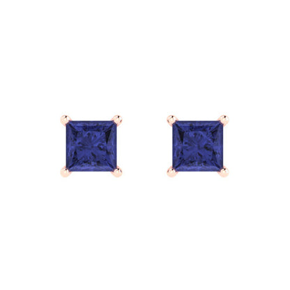 1.5 ctw Tanzanite Studs Earrings | 5.0mm Princess Cut White Gold Push back | December Birthstone