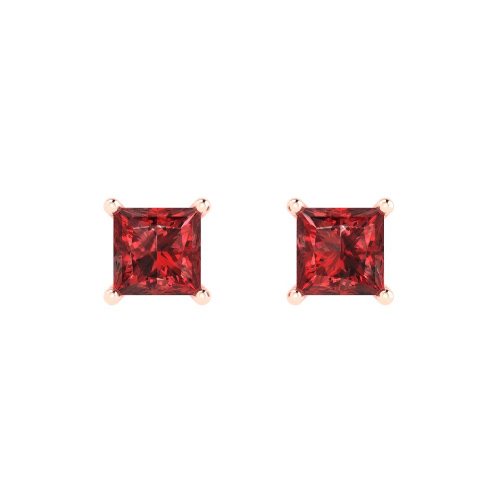1.5 ctw Garnet Studs Earrings | 5.0mm Princess Cut White Gold Push back | January Birthstone