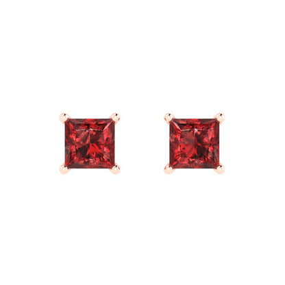 1.5 ctw Garnet Studs Earrings | 5.0mm Princess Cut White Gold Push back | January Birthstone