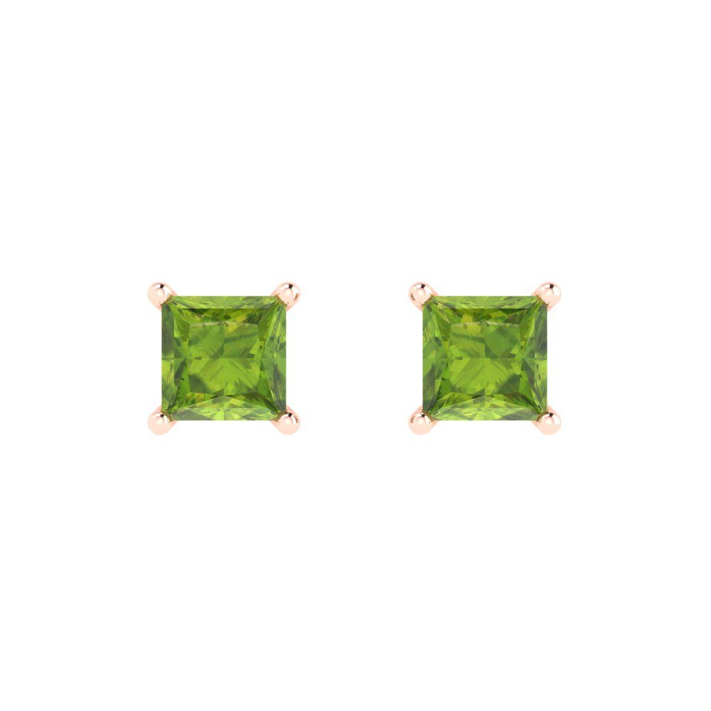 1.5 ctw Peridot Studs Earrings | 5.0mm Princess Cut White Gold Push back | August Birthstone