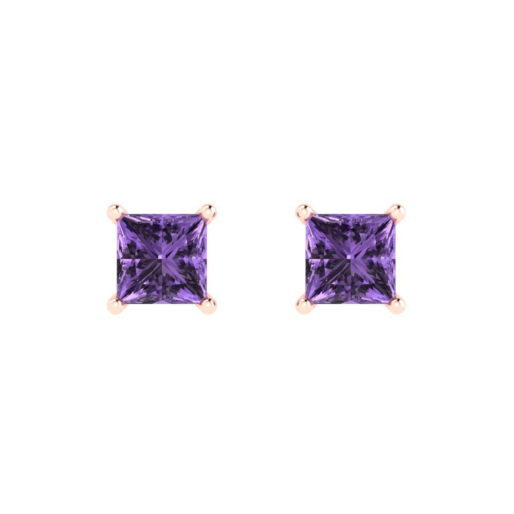 1.5cttw Princess Cut Simulated Alexandrite Gold-Plated 925 Silver Push Back Stud Earrings