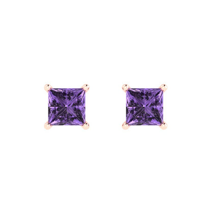1.5cttw Princess Cut Simulated Alexandrite Gold-Plated 925 Silver Push Back Stud Earrings