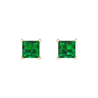 1.5cttw Princess Cut Simulated Emerald Gold-Plated 925 Silver Push Back Stud Earrings