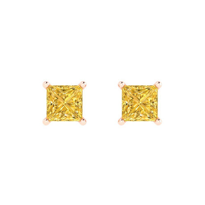 1.5 ctw Yellow Zirconia Studs Earrings | 5.0mm Princess Cut White Gold Push back | April Birthstone