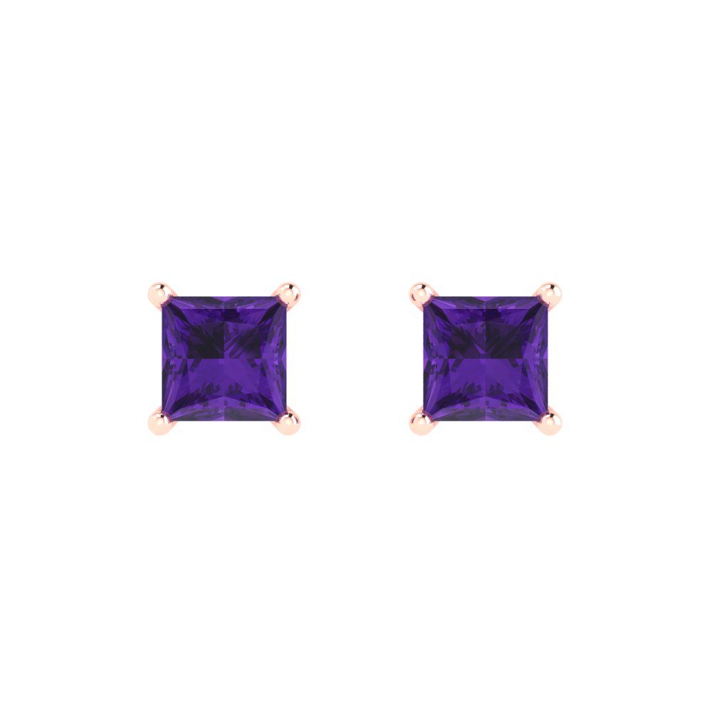 1.5 ctw Amethyst Studs Earrings | 5.0mm Princess Cut White Gold Push back | February Birthstone