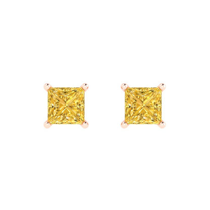 1.5 ctw Citrine Studs Earrings | 5.0mm Princess Cut White Gold Push back | November Birthstone